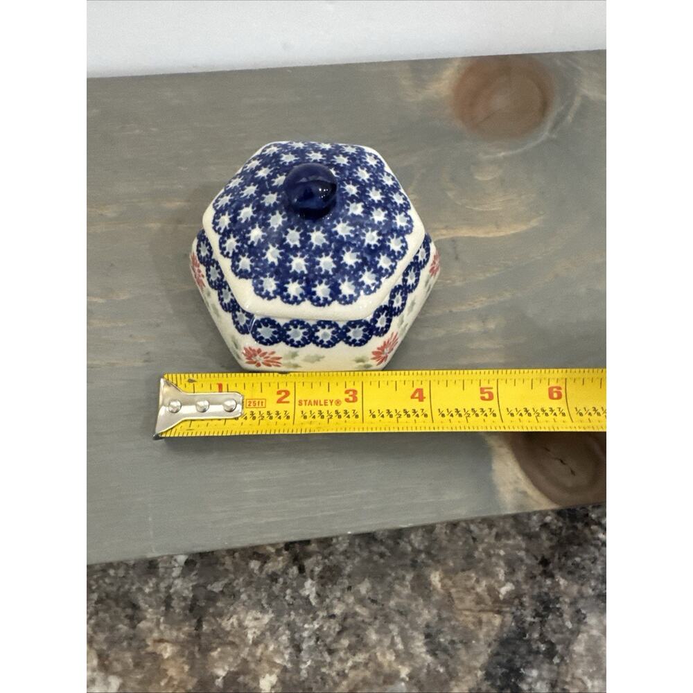 Polish Pottery Trinket Box by Manufaktura Boleslawcu 1990s Ceramic Floral - Picture 9 of 10